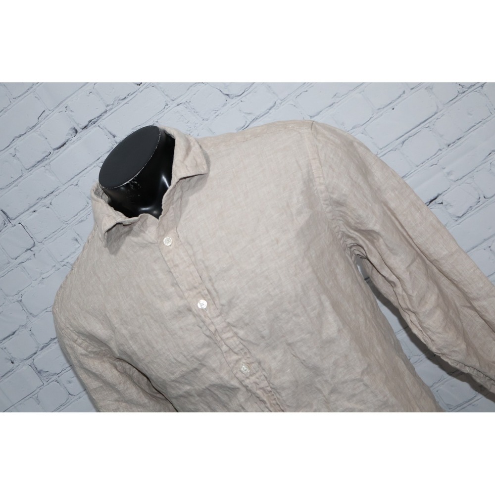 Charles Tyrwhitt Linen  Button Down Dress Shirt Mens Large Tan Classic Fit LS